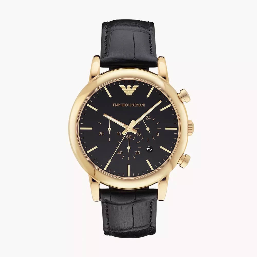 Men's Chronograph Black Leather Watch