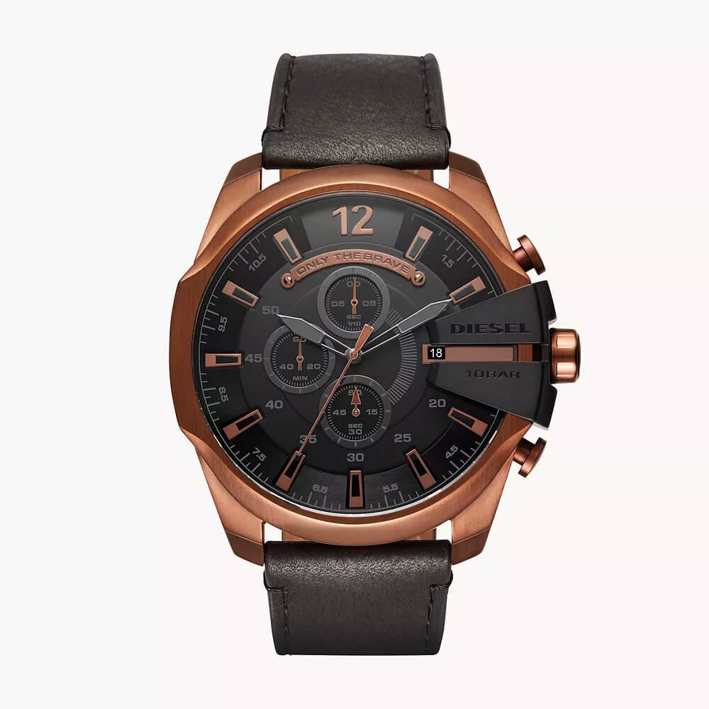 Mega Chief Chronograph Copper-Tone and Black Leather Watch